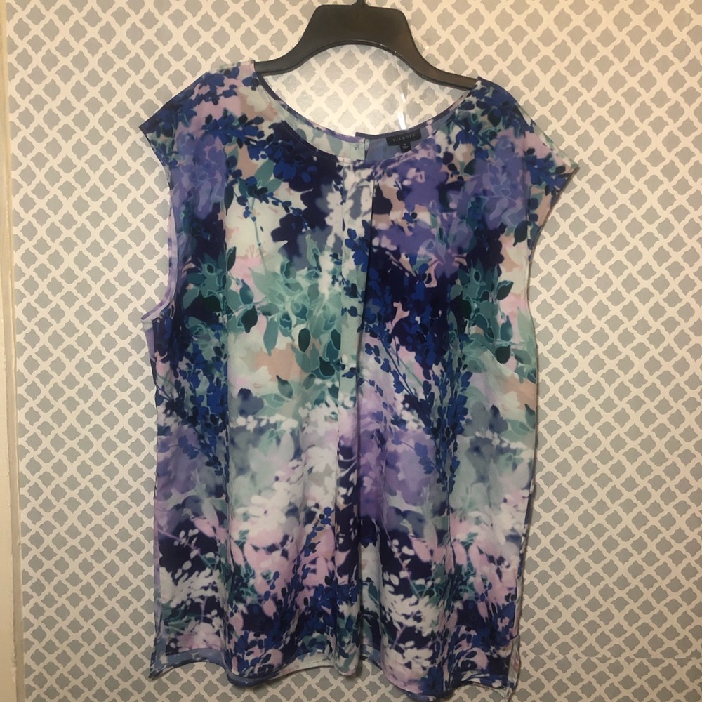 Talbots Floral Watercolor Sleeveless Tank - Blue, Purple, Teal, Pink